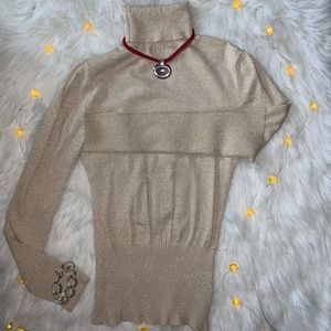 Boutique Christmas Gold Shimmer Turtleneck
